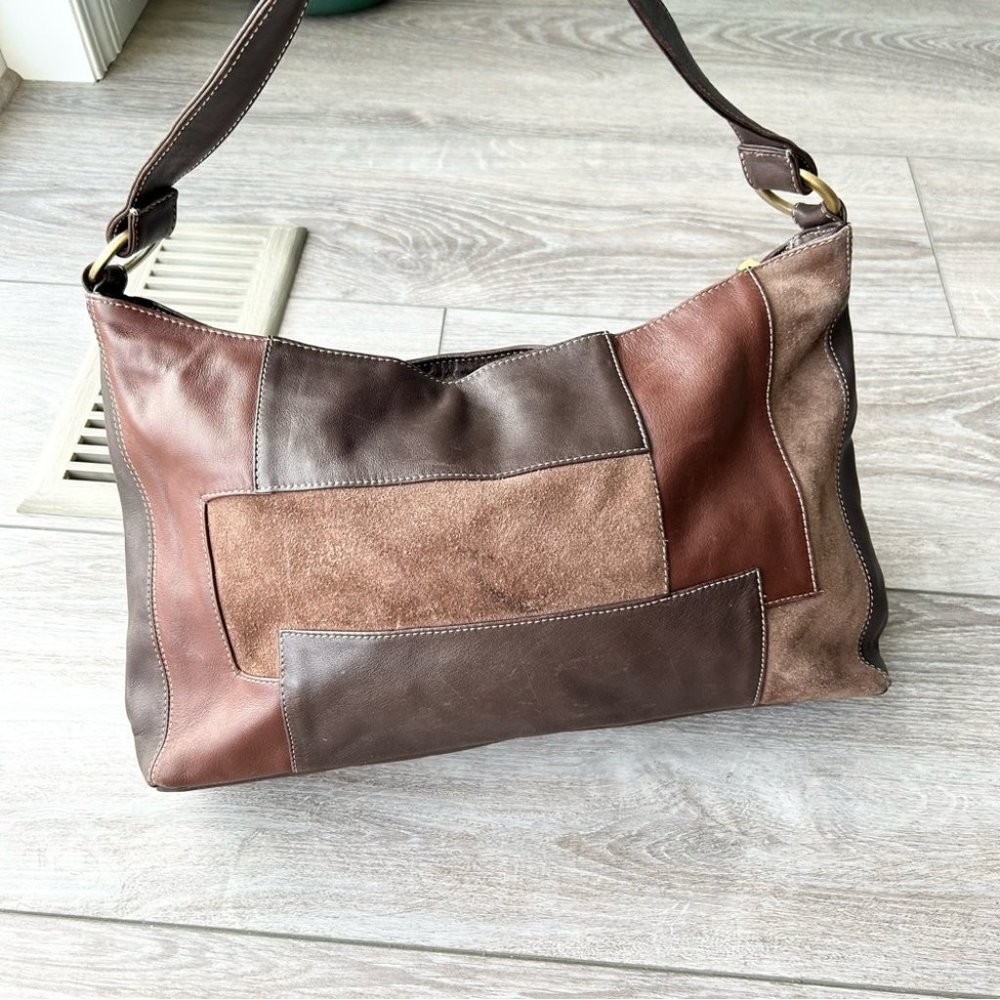 Marco Buggiani Leather & Suede Italian Handbag Brown Patchwork Made In Italy